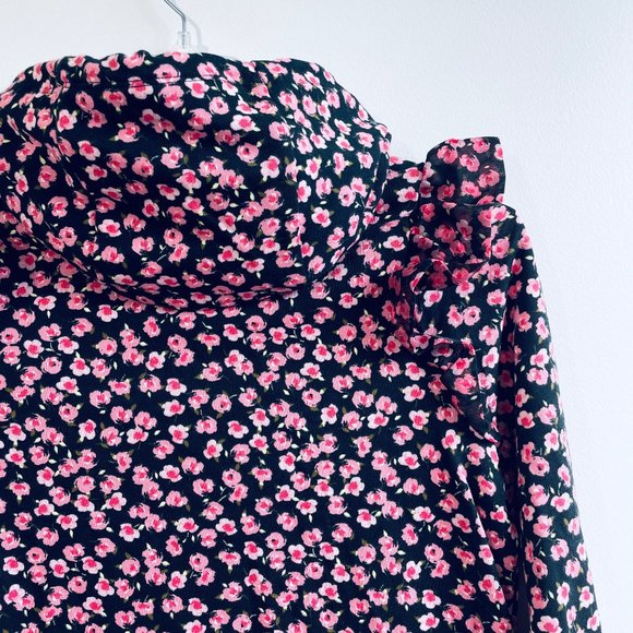 Sandy Liang S, M, L, 1X Pink Ditsy Floral Ruffle Hooded Hoodie Sweatshirt Top - Picture 8 of 11